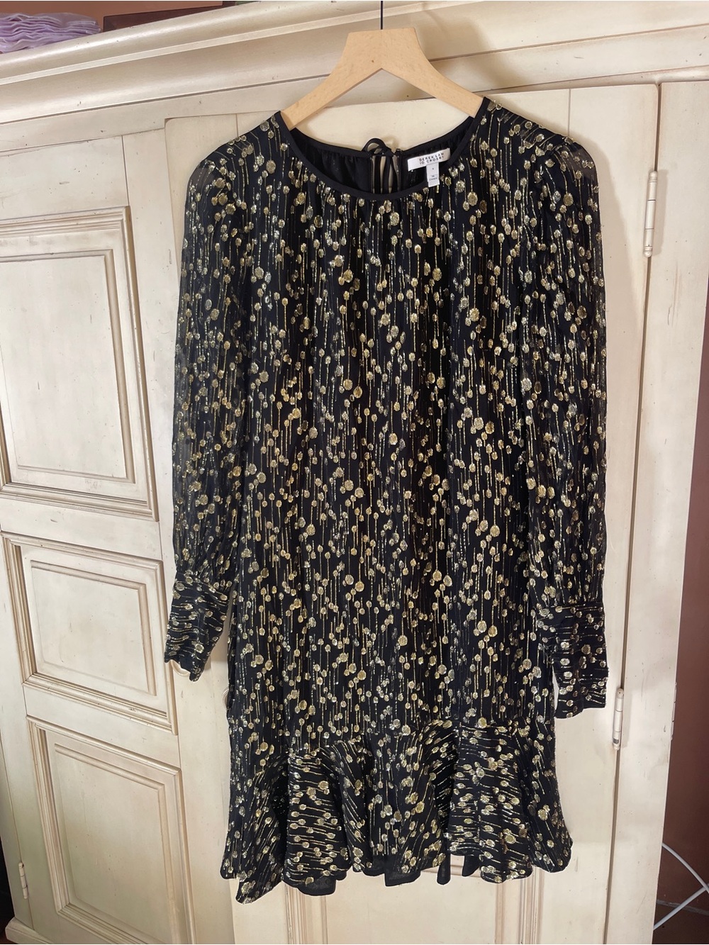 Zara Black Dress with Gold Floral Pleat Detail